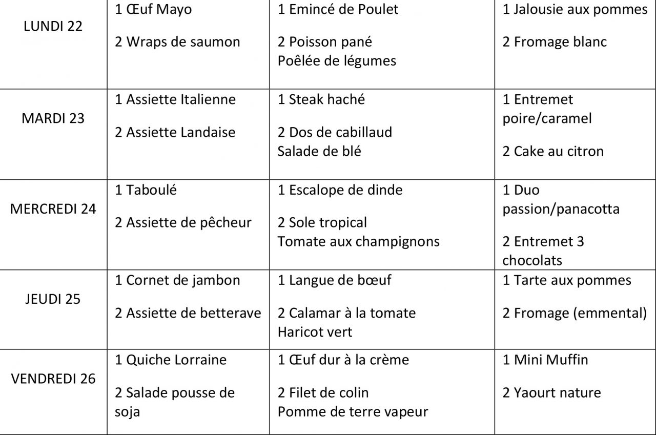 MENU SEMAINE 12