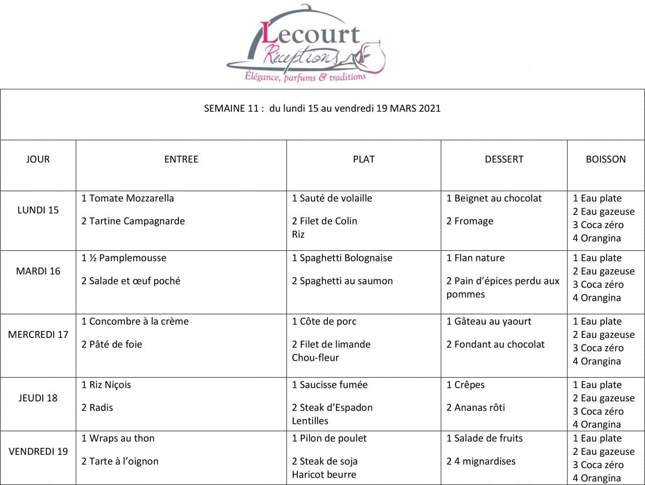 SEMAINE 11 DU LUNDI 15 AU VENDREDI 19 MARS 2021