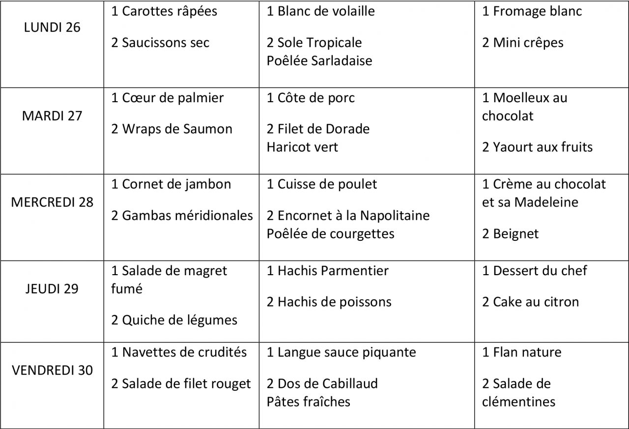 MENU SEMAINE 17